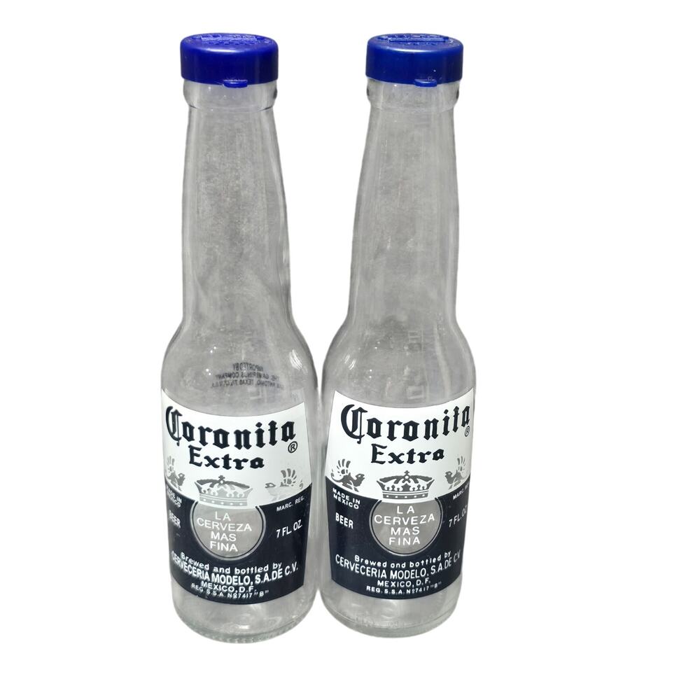 Corona Salt and Pepper Shakers 1 Pair of 7oz Coronita Extra Bottles & Caps